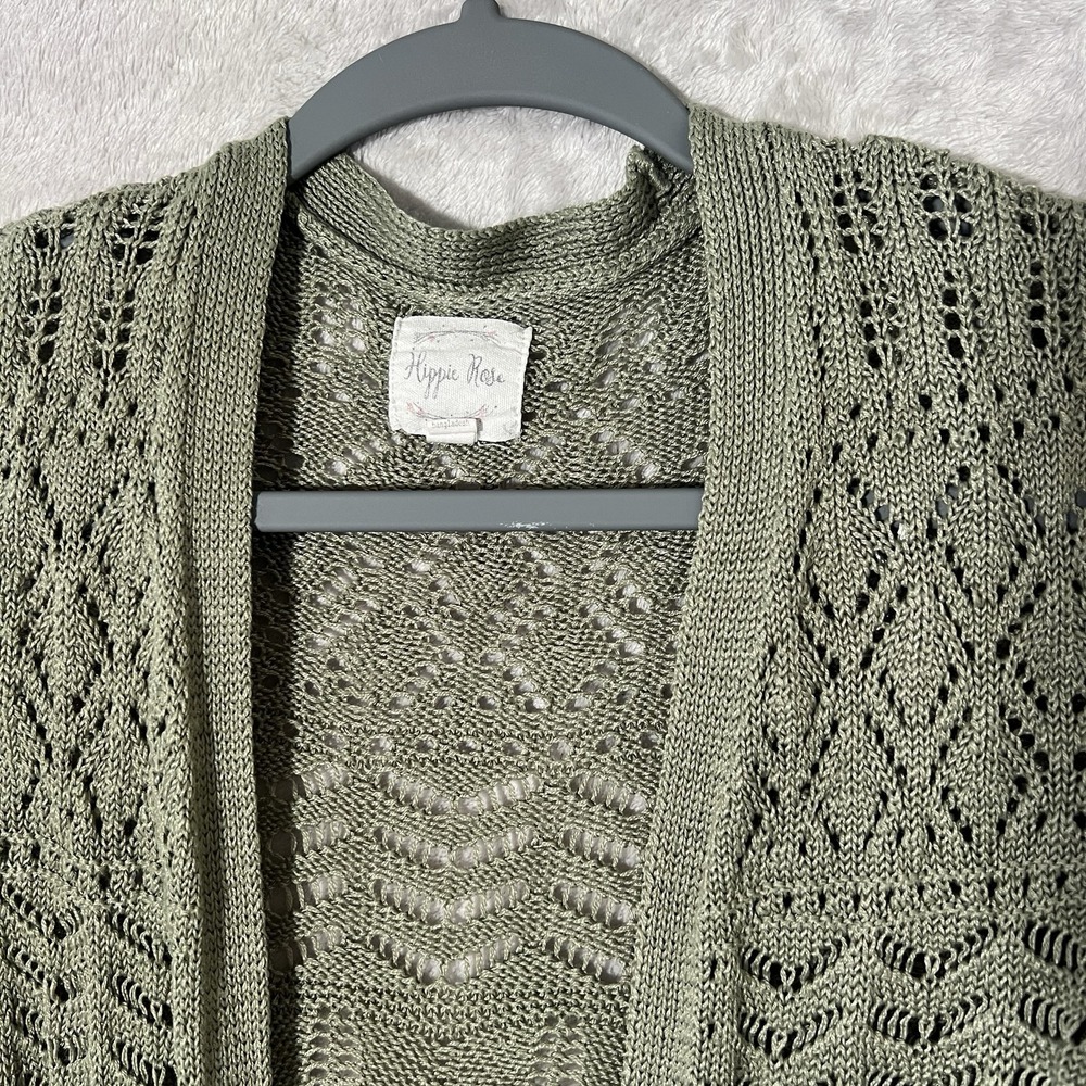Hippie Rose Open Knit Open-front Cardigan Sweater Sz S Olive Green Boho Cottage - Picture 3 of 11